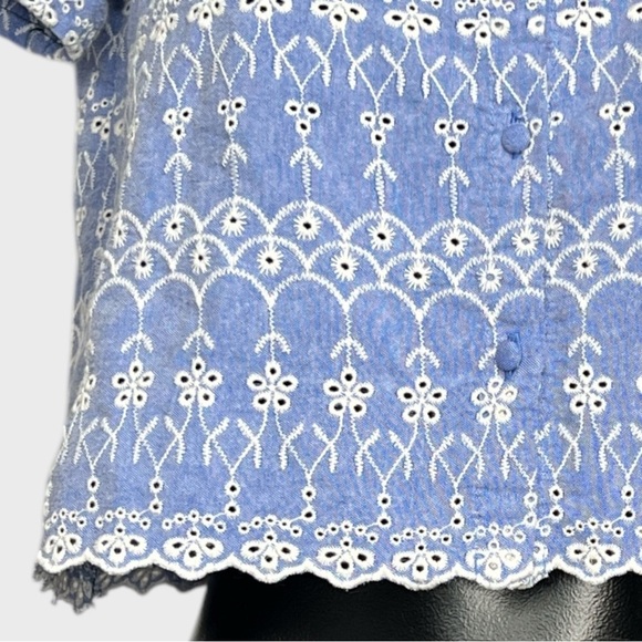 Zara NEW Floral Embroidered Blue White Crop Top Medium Feminine Cottagecore Boho - Picture 3 of 7